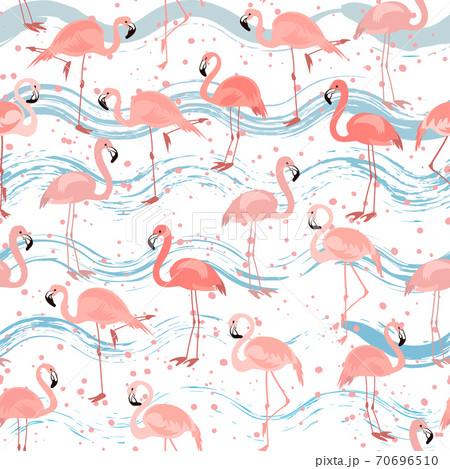 Seamless Pattern With Pink Flamingo Tropical のイラスト素材
