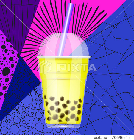Bubble tea pearl thai drink tapioca. Tapioca black pearls bubble milk tea isolated on bright abstract hand-drawn patterns. Taiwanese tea-based drink with chewy tapioca ball. Bubble tea pearl thai drink tapioca. Tapioca black pearls bubble milk tea isolated on bright abstract hand-drawn patterns. Taiwanese tea-based drink with chewy tapioca ball. 70696515