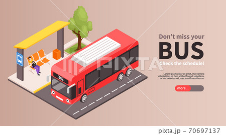 Bus Stop Isometric Bannerのイラスト素材