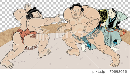 相撲絵　浮世絵　歌川国貞　不知火諾右衛門　小柳常吉　取組図　白背景 70698056