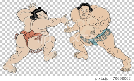 相撲絵　浮世絵　歌川国貞　不知火諾右衛門　小柳常吉　白背景 70698062