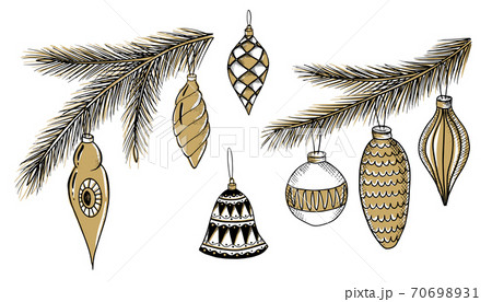 Hand drawn set of Christmas decorations. Template for greeting cards, invitations, posters, flyers. Hand drawn set of Christmas decorations. Template for greeting cards, invitations, posters, flyers. 70698931