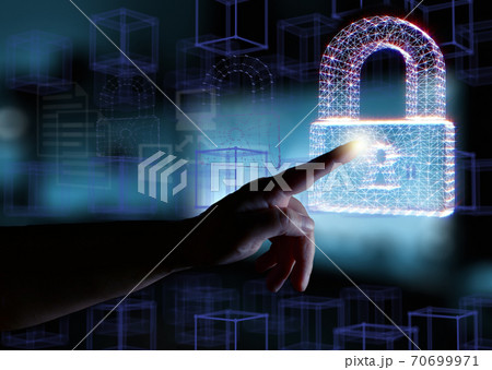Computer security concept Padlocks and hand Computer security concept Padlocks and hand 70699971