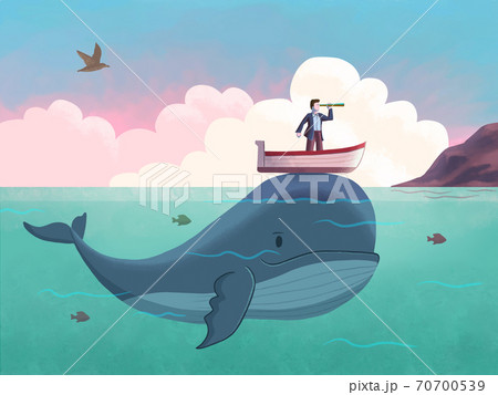 Whale helping man on a boat 70700539