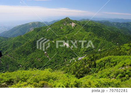 御在所岳の新緑風景（山上公園から見た鎌が岳） 70702281