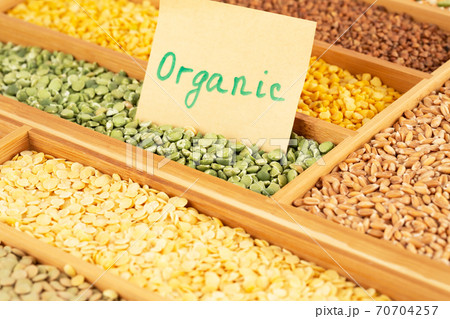 Wooden box with groats 70704257