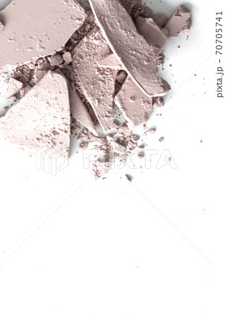 Pale eye shadow powder as makeup palette closeup isolated on white background, crushed cosmetics and beauty texture 70705741