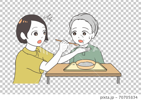 Assistance of an elderly female caregiver who spills food Assistance of an elderly female caregiver who spills food 70705834