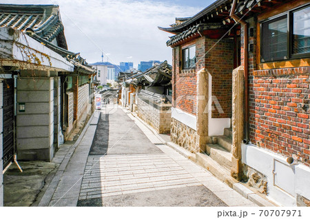 Bukchon Hanok Village And Seoul tower in daylight at Seoul, South Korea. 70707971