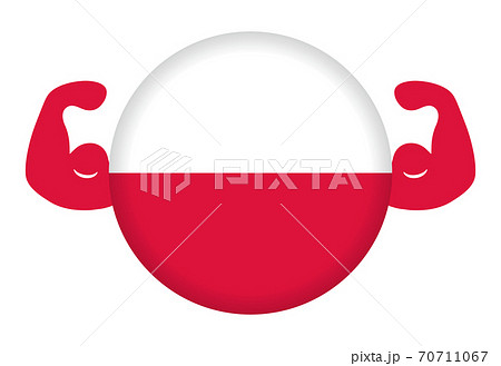 強いポーランドのイメージイラスト（円形のポーランド国旗と力こぶ）