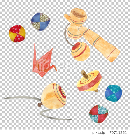 昔遊びの水彩イラストセット 70711261