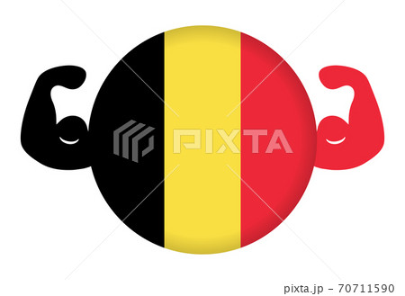 強いベルギーのイメージイラスト 円形のベルギー国旗と力こぶ のイラスト素材