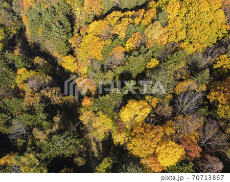北海道 定山渓周辺の紅葉（空撮 真俯瞰） 70713867