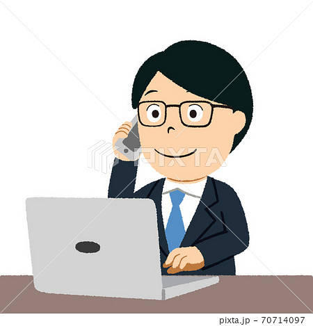 テレワーク 在宅勤務する男性のイラスト素材