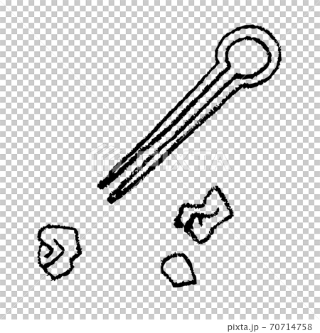 落ちているゴミとトング 線画のイラスト素材
