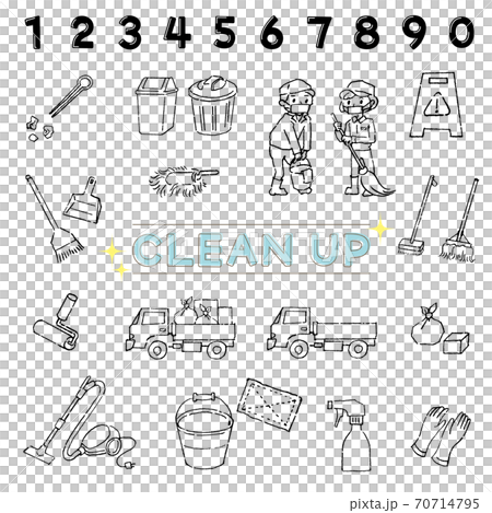 Line art illustration set of cleaning theme Line art illustration set of cleaning theme 70714795