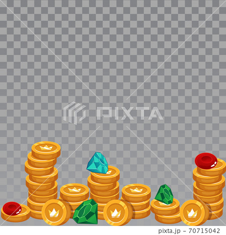 Golden coins and gems from chest bag, flat cartoon vector illustration isolated Golden coins and gems from chest bag, flat cartoon vector illustration isolated 70715042