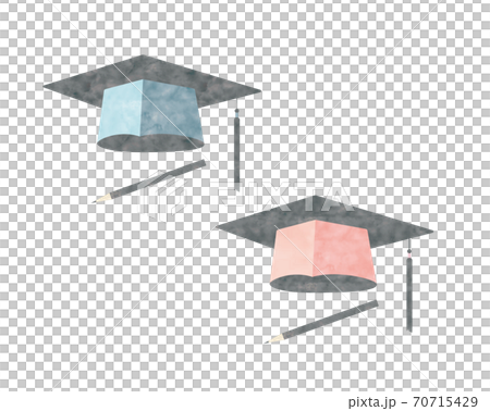 やさしい水彩カラーの大学の卒業式でかぶる帽子のイラスト素材
