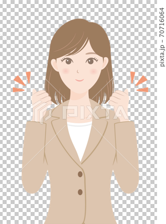 スーツ姿の女性　ガッツポーズ 70716064