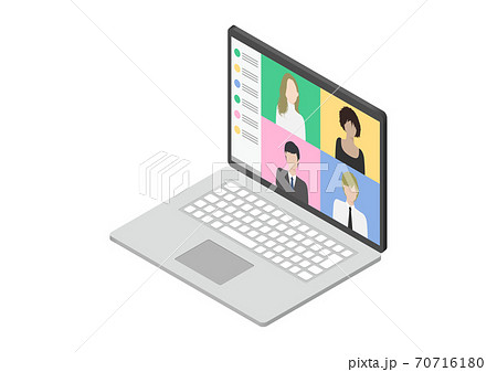 Web会議・リモートワーク・テレワークのイラスト素材 70716180