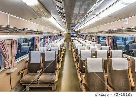 新幹線0系電車の車内 イギリス国立鉄道博物館 ヨーク の写真素材