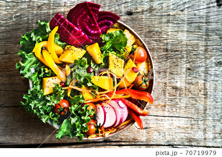 Mango with Kale,Radish and Pomegranate salad Mango with Kale,Radish and Pomegranate salad 70719979