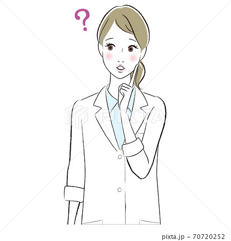 疑問を持っている白衣の女性のイラストのイラスト素材