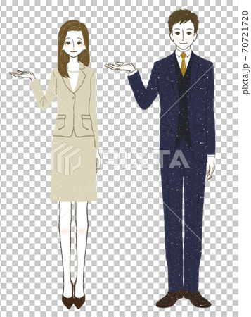 案内しているスーツ姿の男女のイラスト素材