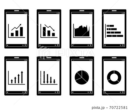 画面にグラフを表示したスマートフォンのベクターイラスト タッチパネル のイラスト素材