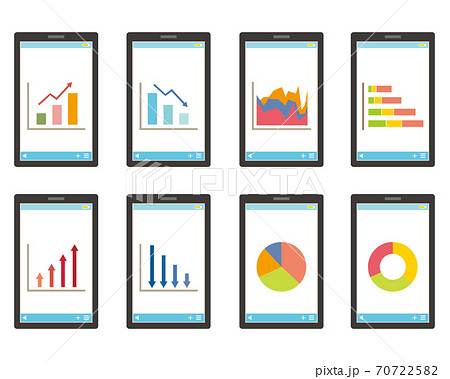 画面にグラフを表示したスマートフォンのベクターイラスト タッチパネル のイラスト素材