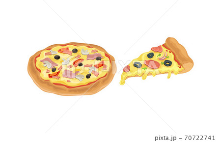 Hot And Round Tasty Pizza And Slice With のイラスト素材