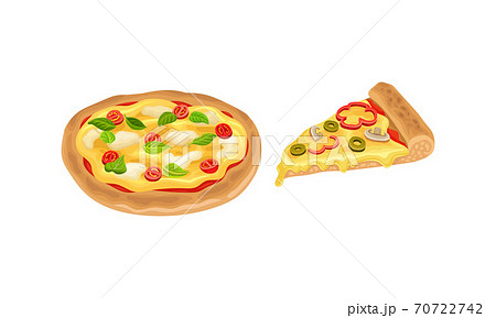 Hot And Round Tasty Pizza And Slice With のイラスト素材