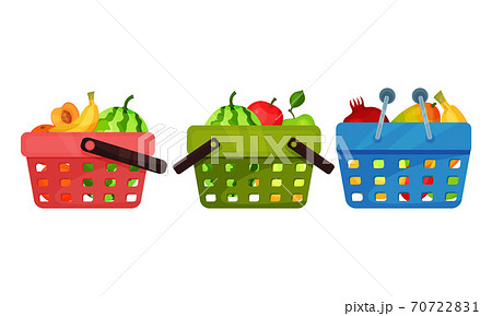 Sweet Fruits with Watermelon and Banana in Basket Vector Set 70722831