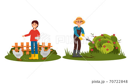 People Farmer Characters Working in the Garden Vector Illustration Set 70722848