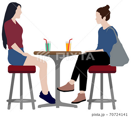 人物全身シルエット ベクターイラストセット 日常生活 シチュエーション 女性 カフェで会話のイラスト素材