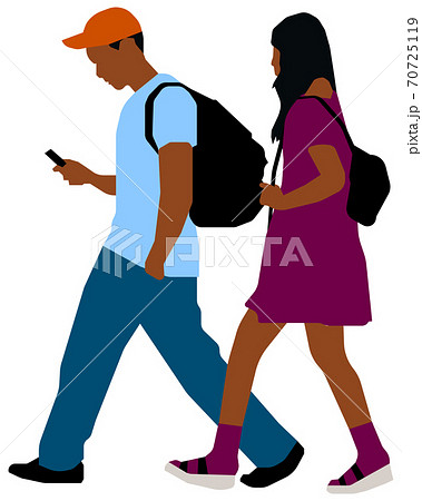 人物全身シルエット 黒人 ベクターイラスト 日常生活 シチュエーション 若いカップルのイラスト素材