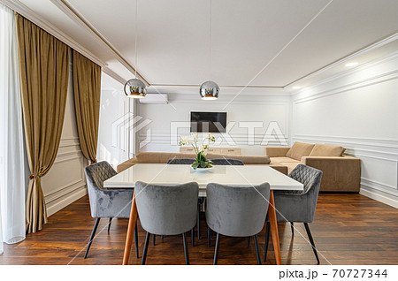 Gray, white and beige luxury studio flat interior Gray, white and beige luxury studio flat interior 70727344