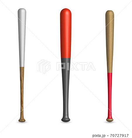Set of wooden and plastic baseball bats, vector illustration. Set of wooden and plastic baseball bats, vector illustration. 70727917