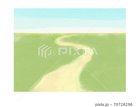 水彩風草原の一本道のイラスト 70728296