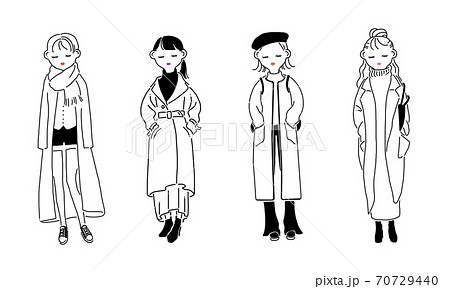 ロングコートを着る女の子たちのイラスト素材