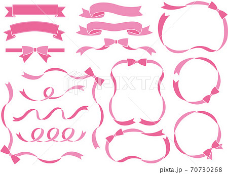 ピンクのシンプルなリボンフレーム詰め合わせのイラスト素材