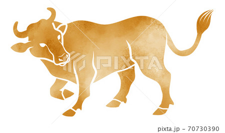 水彩風の牛 振り向く 単色 - 年賀状素材 2021年 丑年 水彩風の牛 振り向く 単色 - 年賀状素材 2021年 丑年 70730390