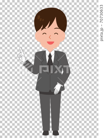 Male staff in suits pointing with a smile and explaining the points 70730633