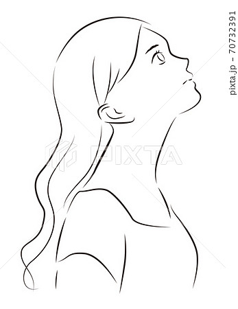 女性の横顔の線画のイラスト素材
