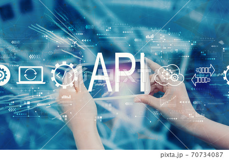 API - application programming interface concept with person using smartphone 70734087