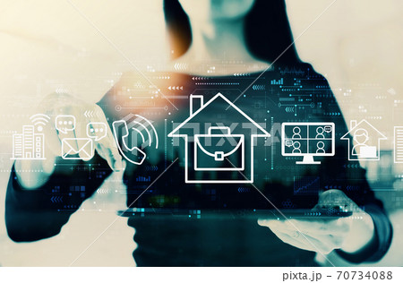 Telework theme with businesswoman 70734088
