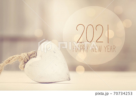 New Year 2021 message with a white heart New Year 2021 message with a white heart 70734253
