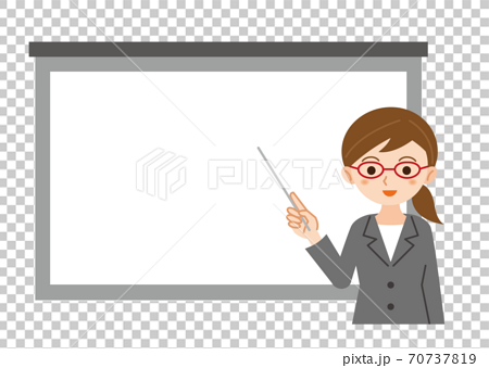 スクリーンで解説するセミナー女性講師のイラスト 白背景のイラスト素材