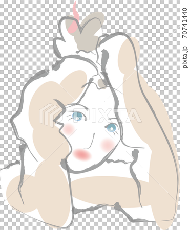 A woman with her elbows looking at me from between her arms 70741440