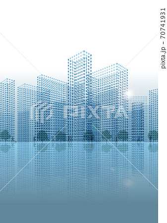 四角いドットで構成されたビルと人々の暮らしイメージ　サンプル文字なし　ベクターイラスト 70741931